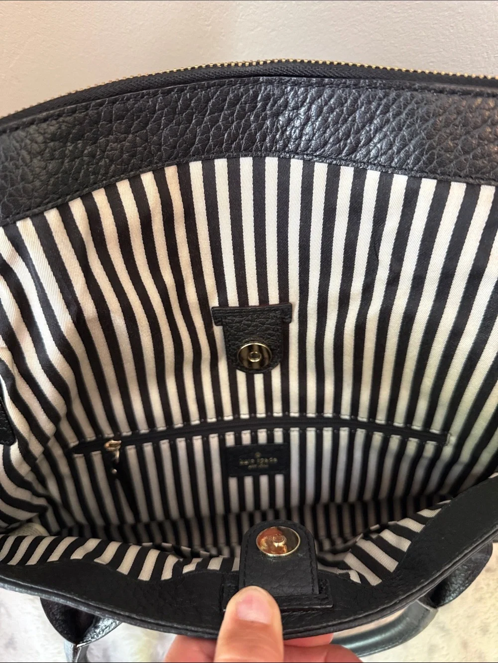 kate spade Black Pebbled Leather Top-Handle Satchel with Gold Hardware